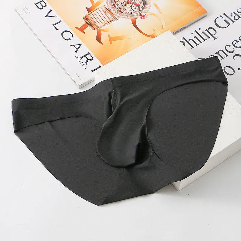 Men's black ice silk seamless briefs showing gun egg and bullet separation support system