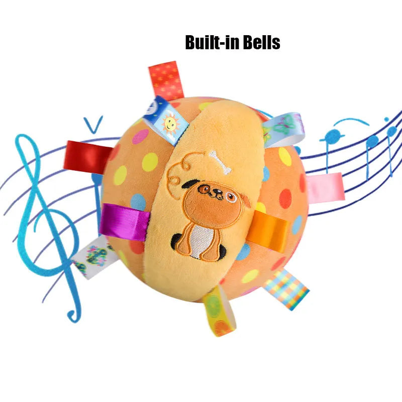 Plush dog sound ringing ball in frog pattern with built-in squeaker for interactive fetch and chew play