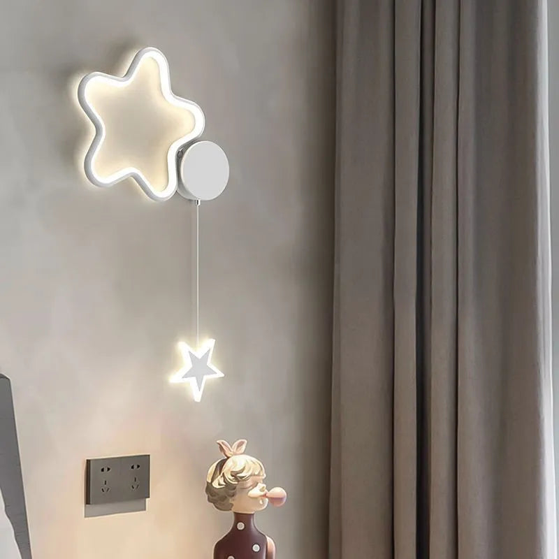 Cloud and star-shaped children's bedside wall lamp with LED lighting in black or white finish