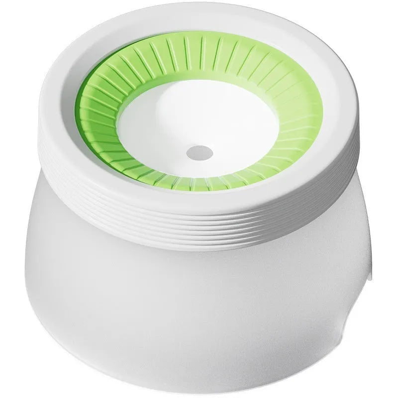 Suspension pet water bowl with non-wet mouth design in blue, green, and brown colour options showing 600ml and 1200ml capacities