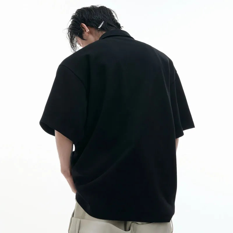 Men's deconstructed multi-collar polo shirt with geometric pattern in loose fit