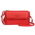 Ladies long wallet double zipper messenger bag in soft PU leather showing colour options