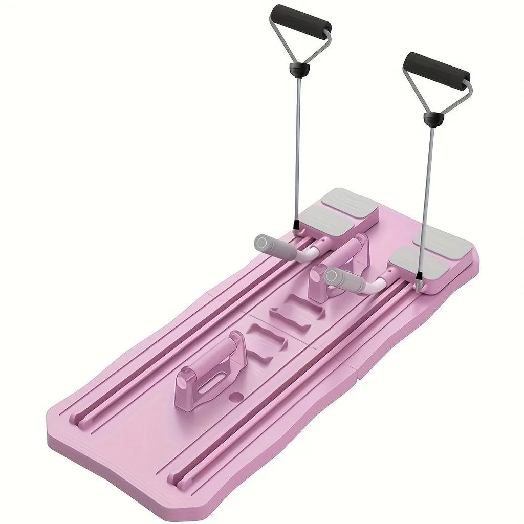 Blue portable supine exercise board with wheels for abs workouts at home