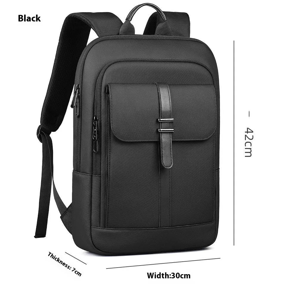 Black Oxford cloth lightweight backpack with sewing line detailing