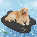 Ice Silk cooling mat for dogs in light grey with a dog head pattern, showing non-slip base.
