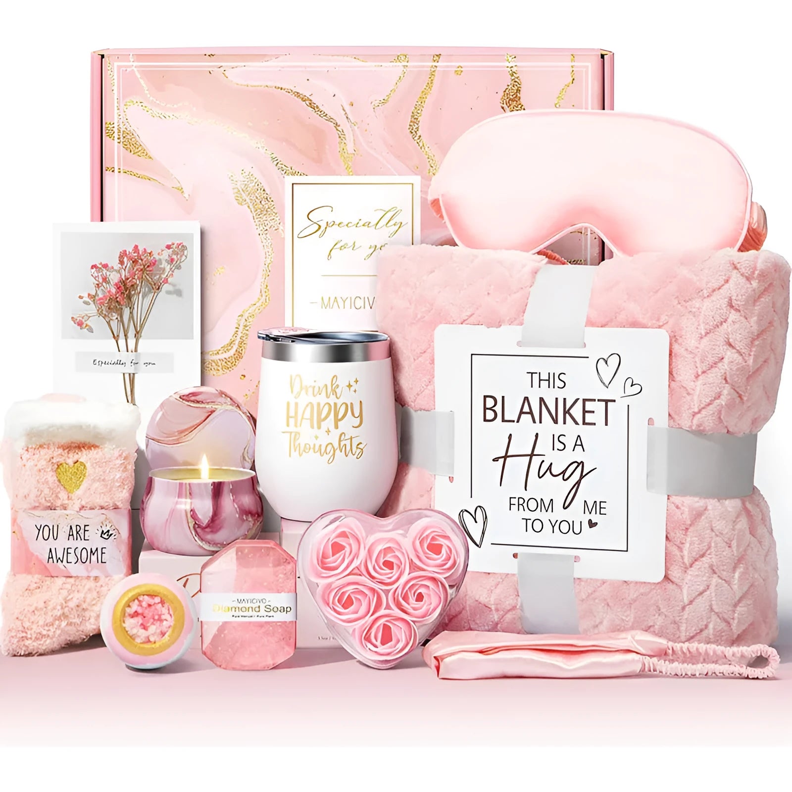 Modern simple style aromatherapy candle soap bath gift set with plastic packaging.