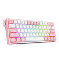 K617 white pink wired mechanical keyboard with RGB backlit keys and dual-colour keycaps.