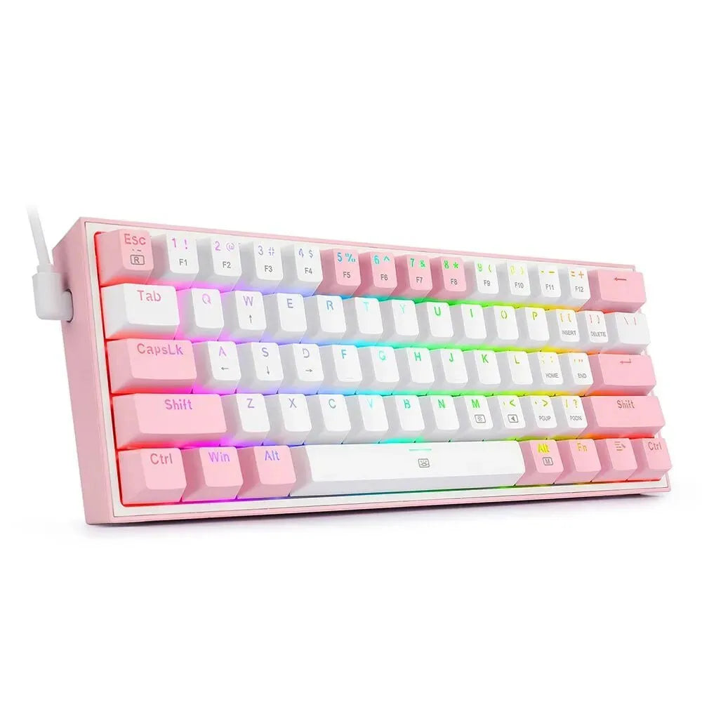 K617 white pink wired mechanical keyboard with RGB backlit keys and dual-colour keycaps.
