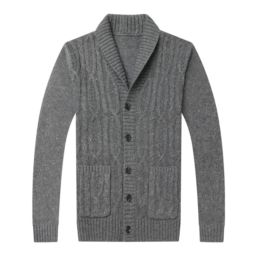 Men's Korean style jacquard patterned knitted jacket in chemical fibre blend fabric