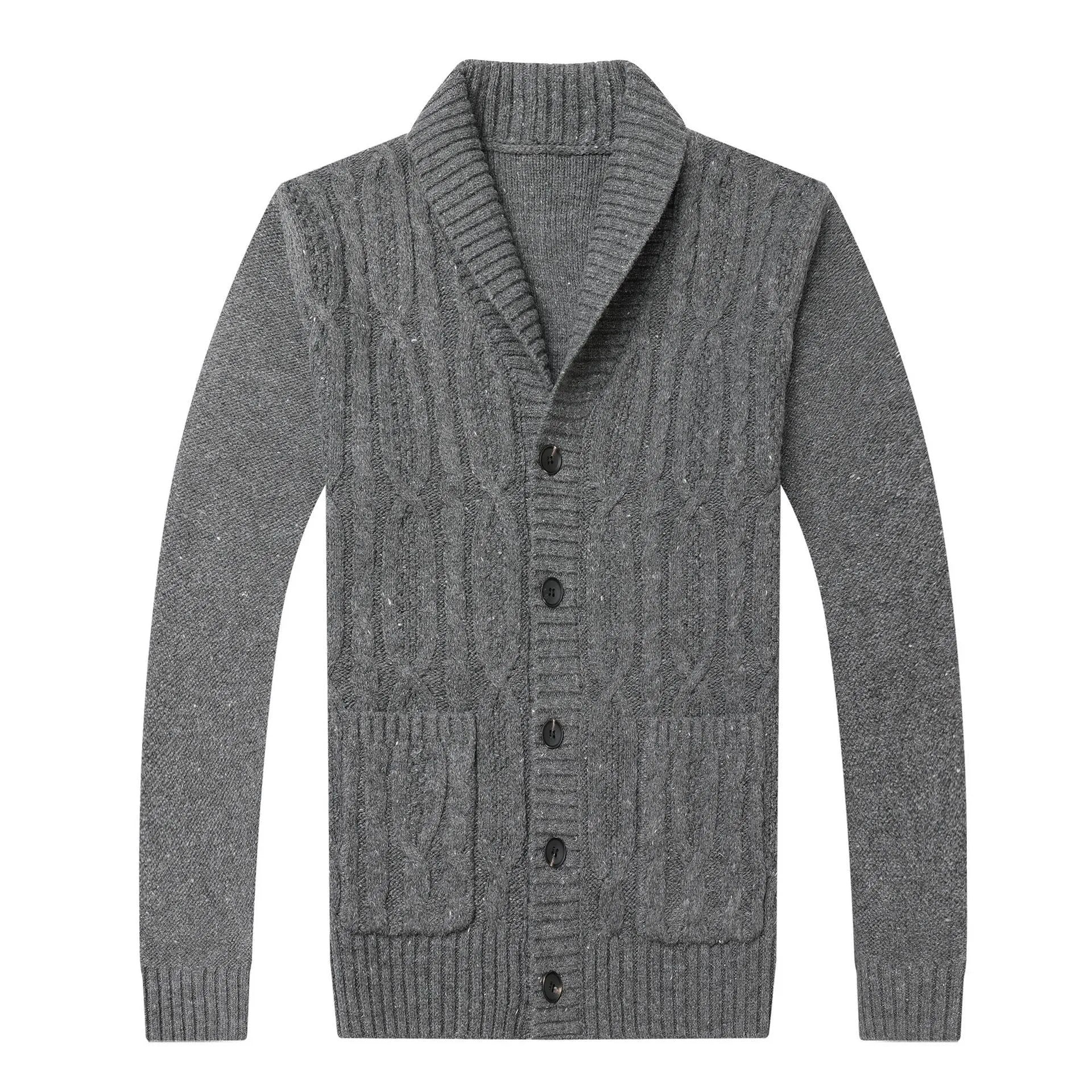 Men's Korean style jacquard patterned knitted jacket in chemical fibre blend fabric