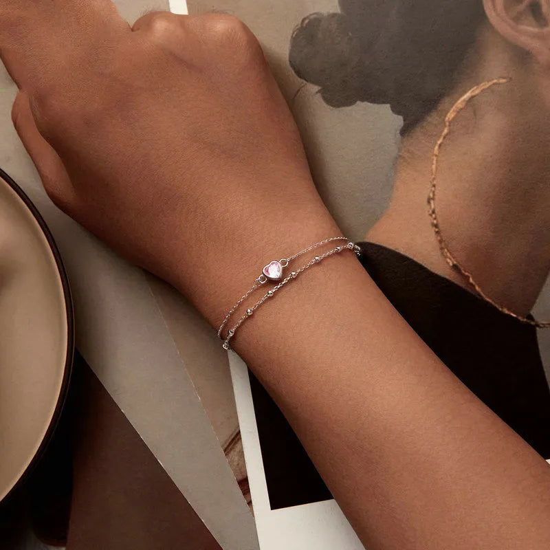 BSB152 colour sweet girlish 925 sterling silver heart-shaped bracelet with adjustable chain.