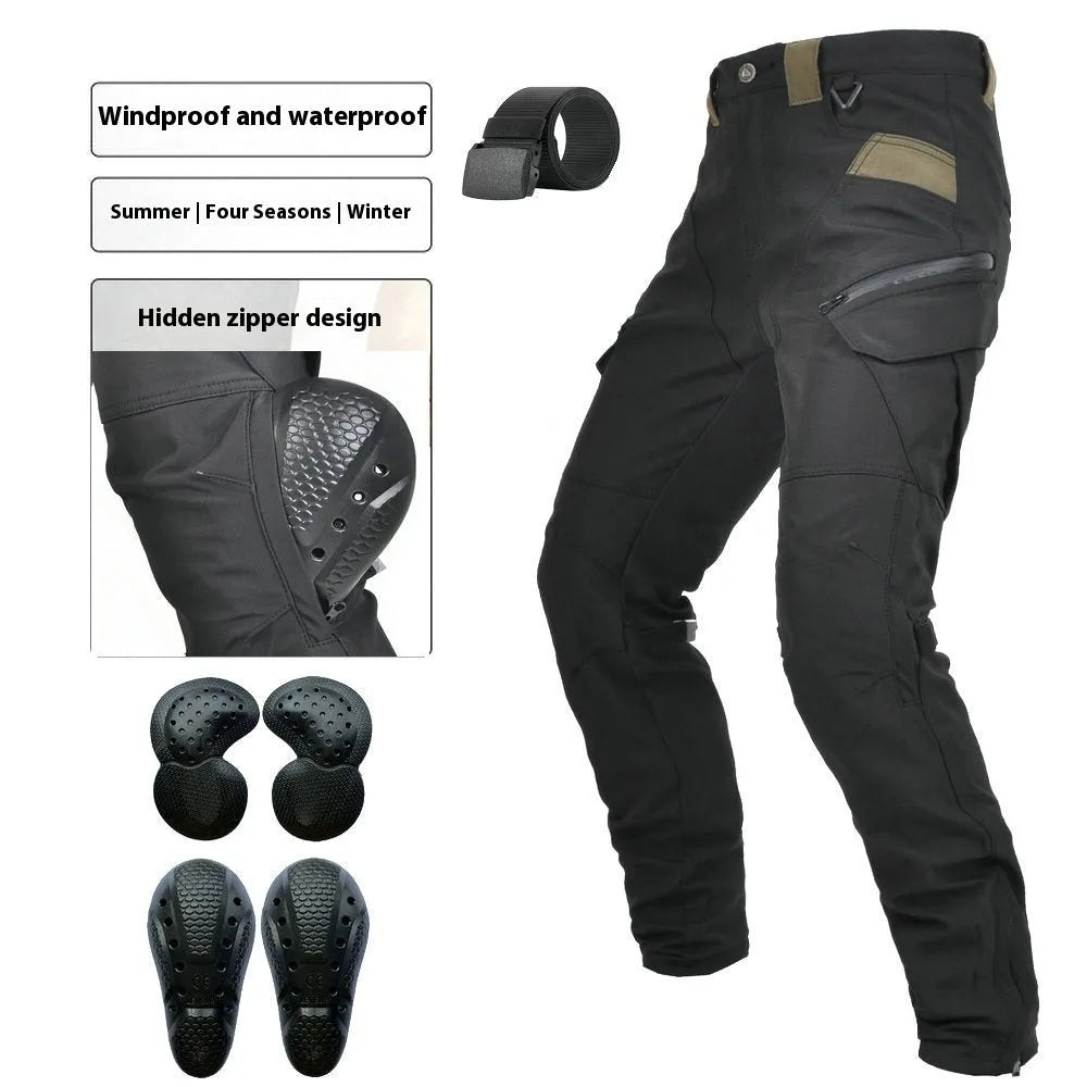Men's waterproof windproof motorcycle trousers in green or black with protective gear set