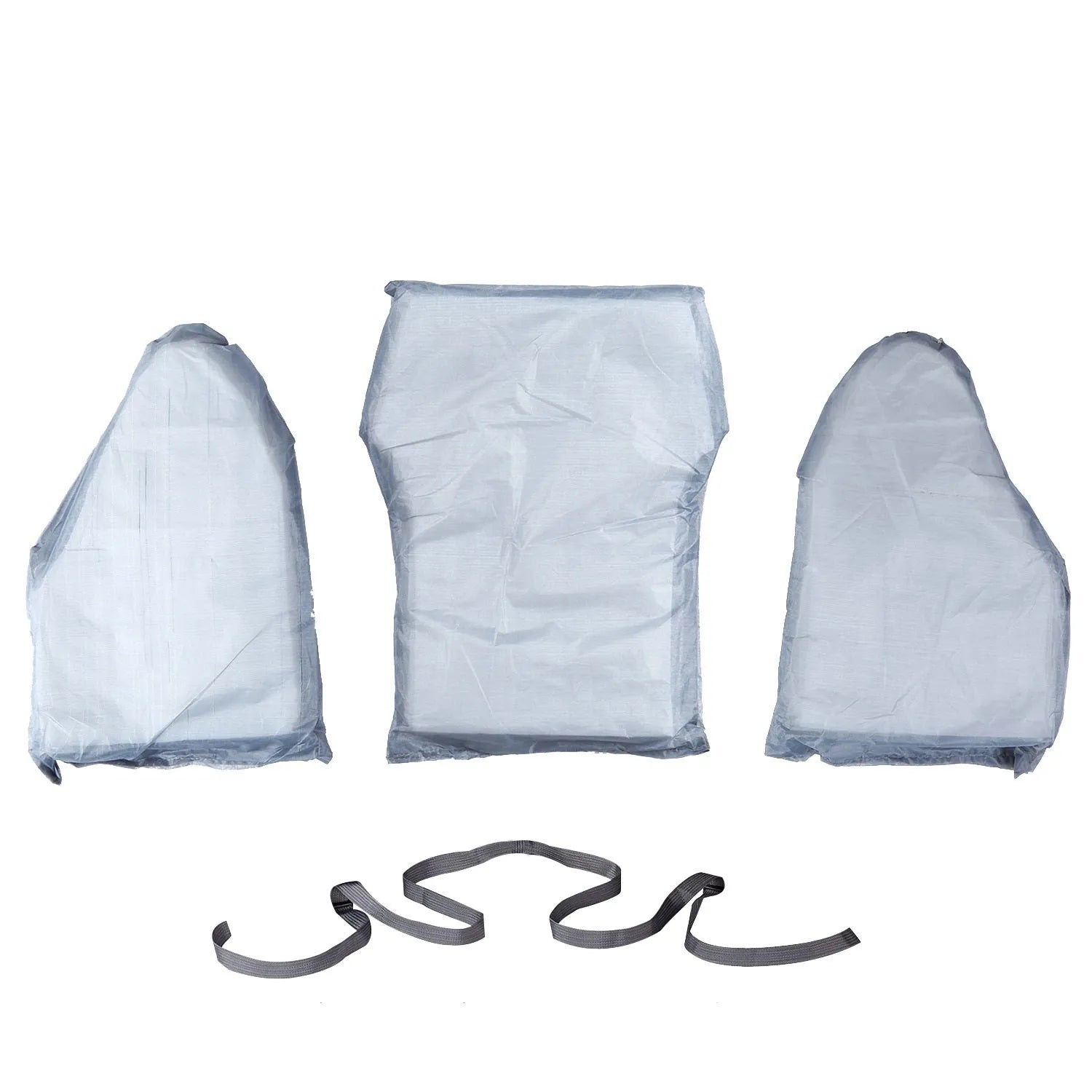 Grey fishing life jacket safety vest with multiple chest pockets and adjustable straps on mannequin