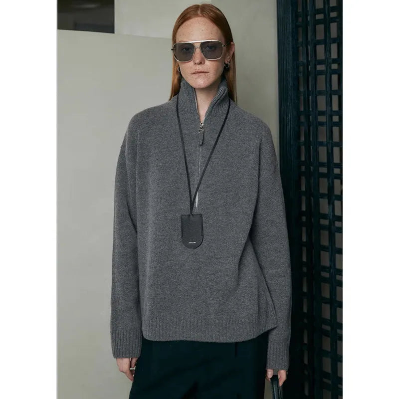 Loose lapels wool bandage dress in black and mountain rain grey, long sleeve pullover style.