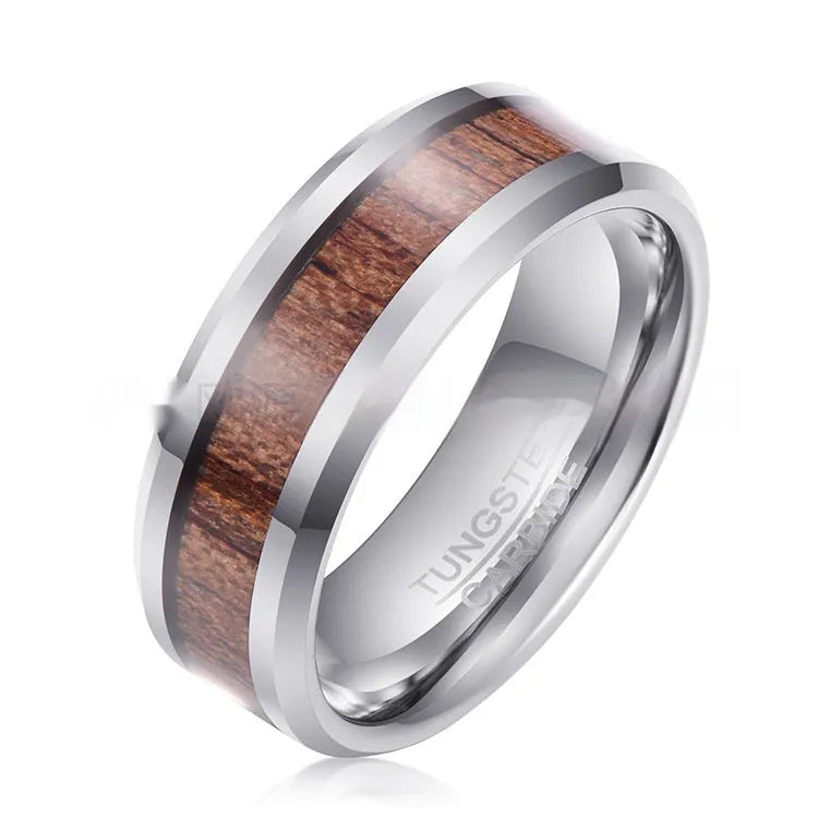 Men's U-shaped tungsten carbide ring in rose gold or steel finish, 8mm wide.