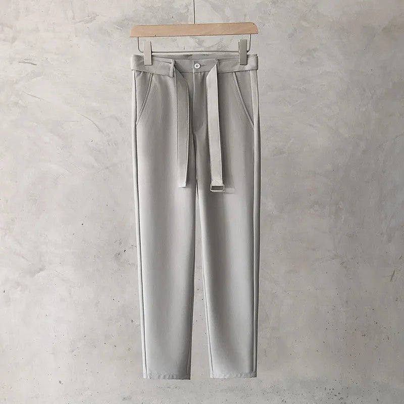 Boys slim straight wool trousers in tapered cut with straight leg opening