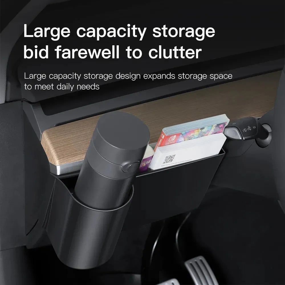 Plastic dashboard cup holder for left-hand drive Tesla Model 3 and Model Y cars.