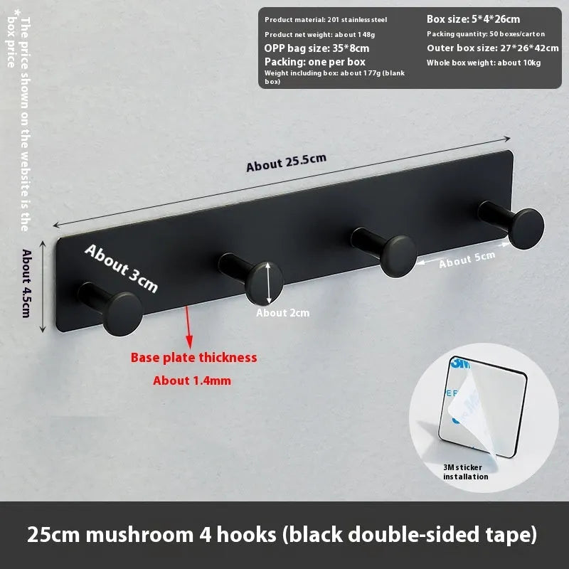 Modern iron adhesive wall hook with multiple rows, shown in white with mounting tape.