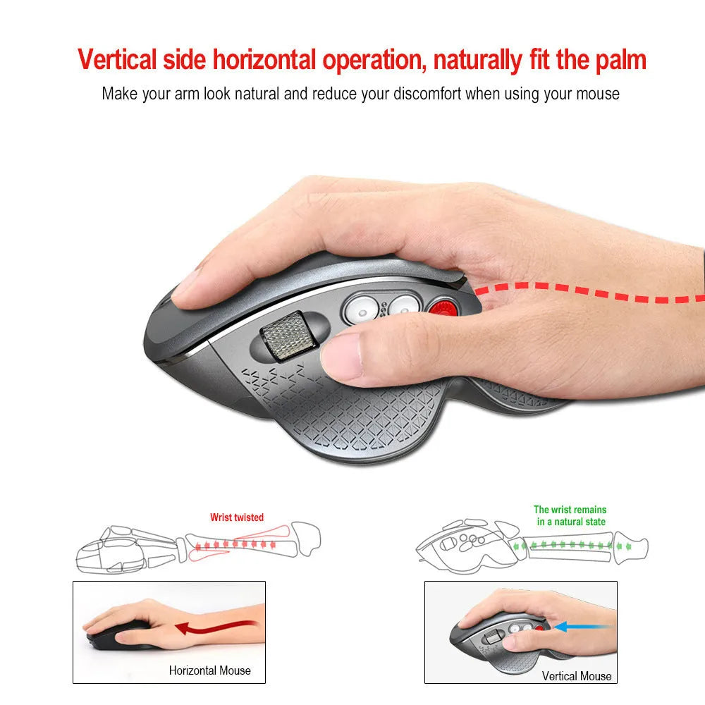 T32 wireless vertical ergonomic mouse with aluminium side roller in black or silver matte finish