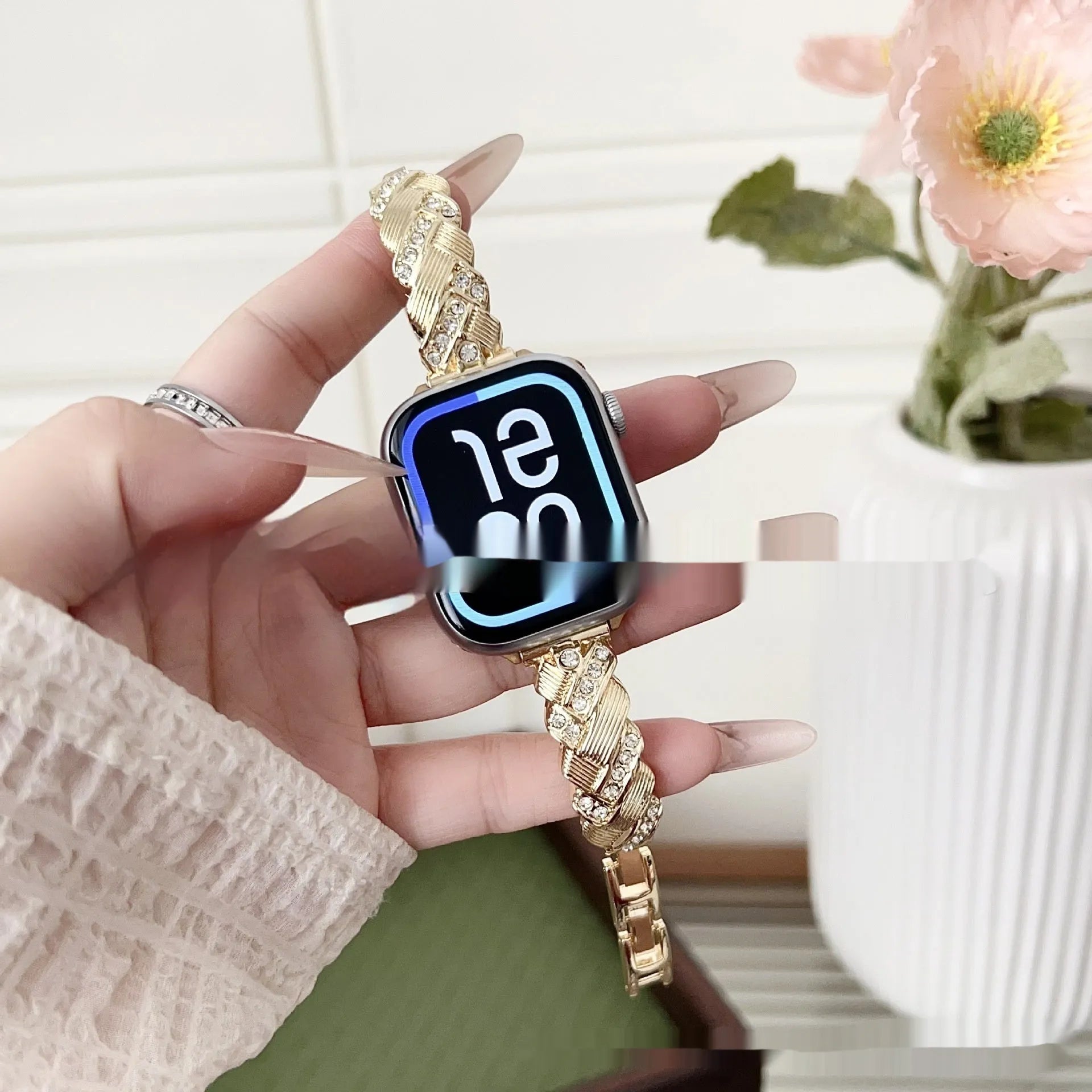 Twist design diamond accent zinc alloy Apple Watch strap in multiple colour options