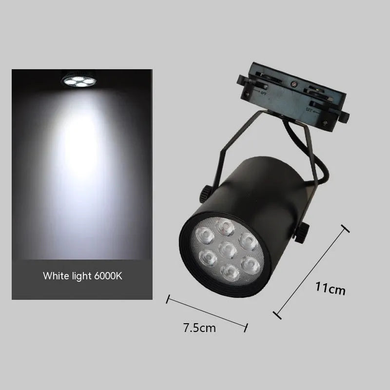 LED track spotlight with aluminium shell on lighting track for shop display illumination