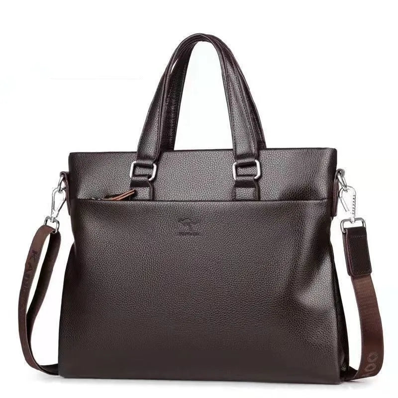 Black and brown PU leather men's crossbody messenger bag with splicing style.