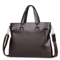 Black and brown PU leather men's crossbody messenger bag with splicing style.