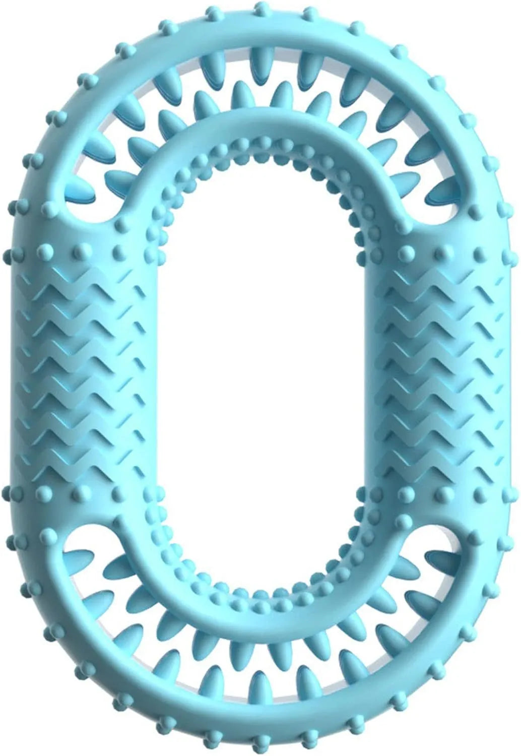 Blue o-ring shaped dog chew toy for aggressive chewers with dental cleaning benefits