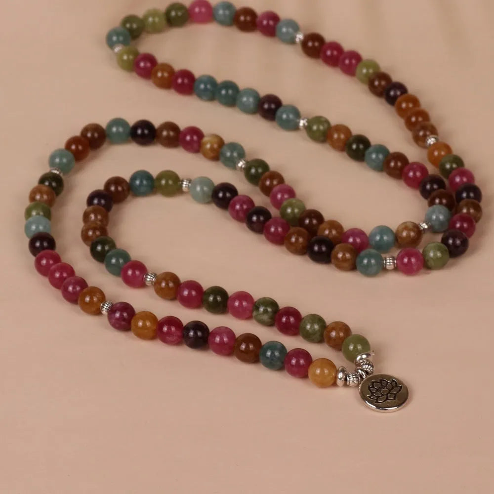 108 beads string lotus hanging multi-layer alloy bracelet tourmaline colour