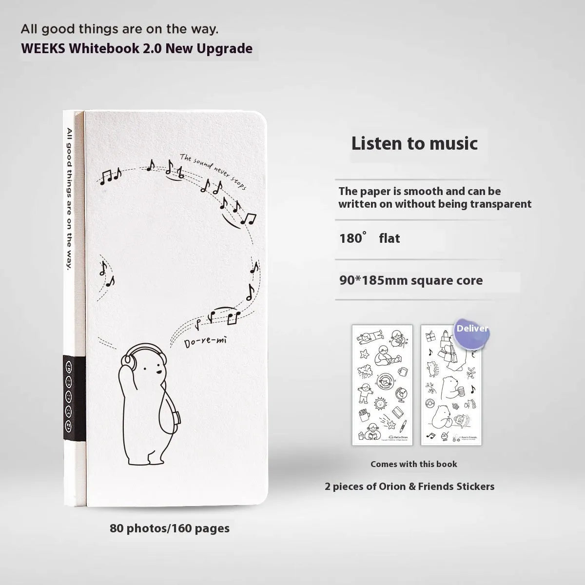 Small white paper notebook with plaid interior and simple cute style, includes stickers.