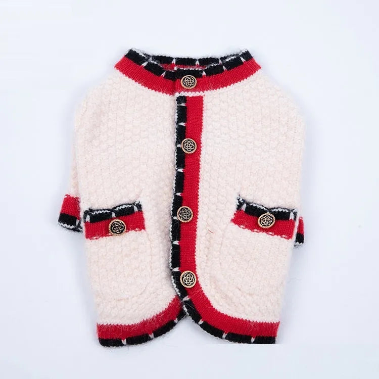 Classic style Bejirog wool sweater cardigan pet clothes in blue, princess style, front view