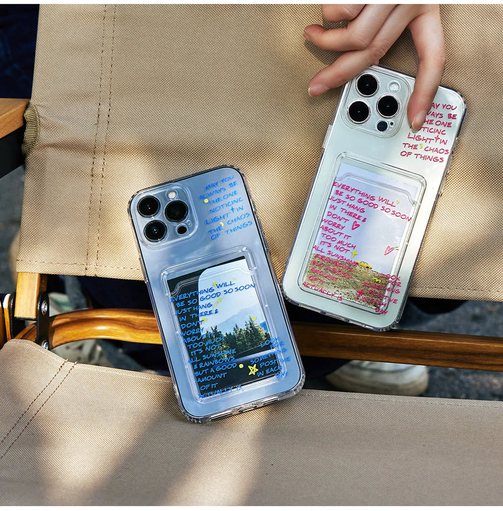 Graffiti silicone card clamp phone case in blue for iPhone, with anti-fall protective shell