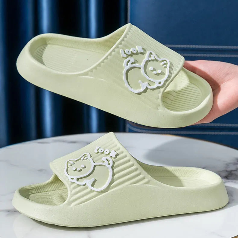 Women's cat design platform slippers with thick EVA sole in multiple colour options