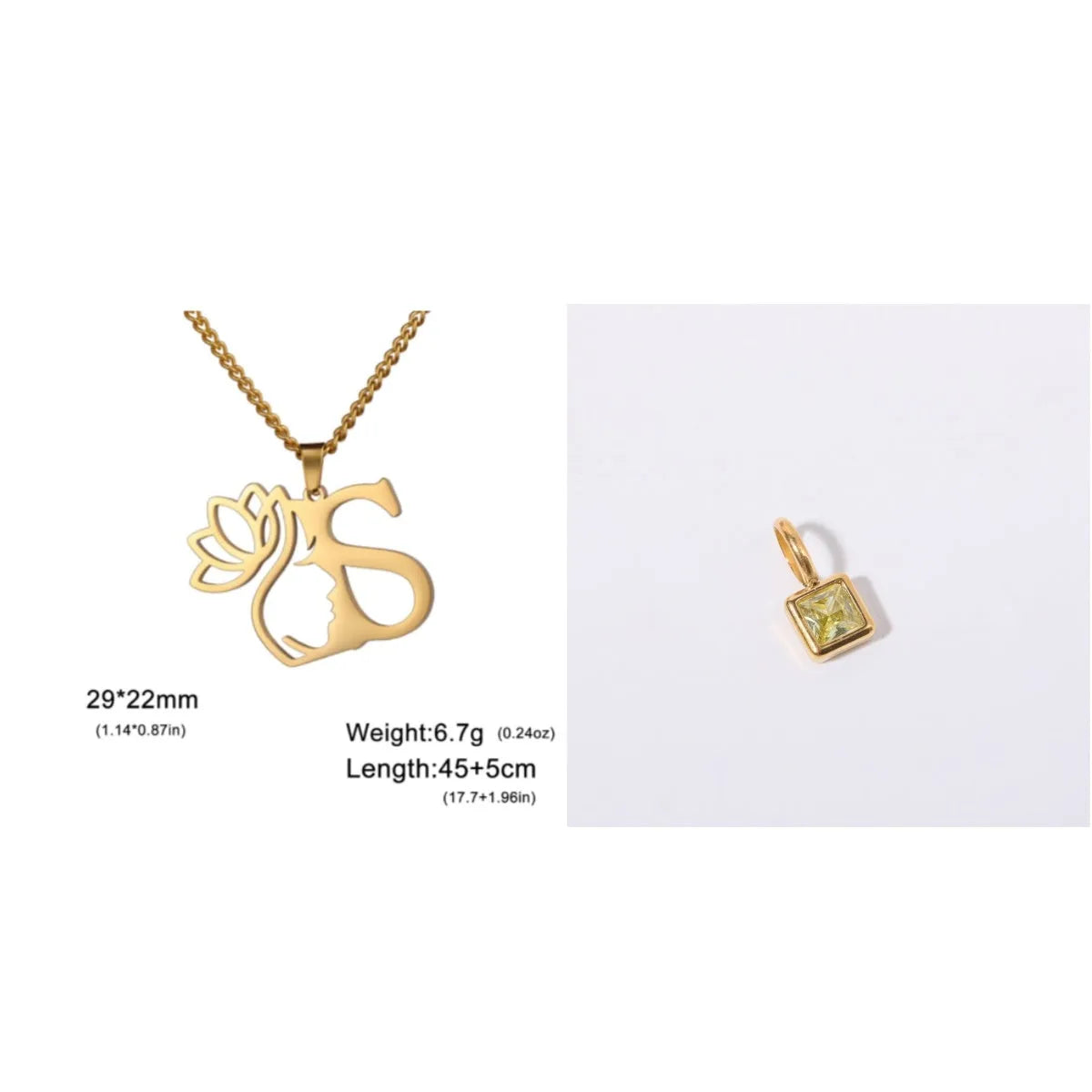 Stainless steel cross chain necklace with single pendant in gold or silver colour