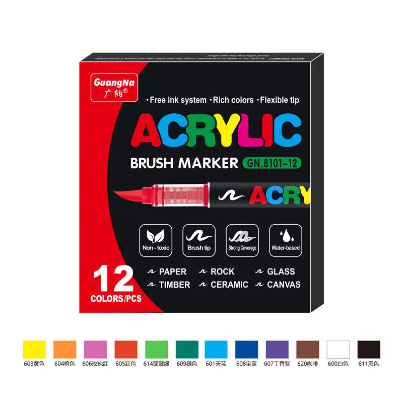 Set of straight liquid acrylic marker pens in multiple colours for art and graffiti