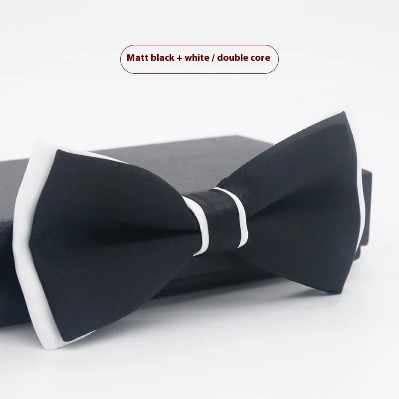 Men's flat head solid colour bow tie in polyester, showing 12cm by 6cm size on a background.