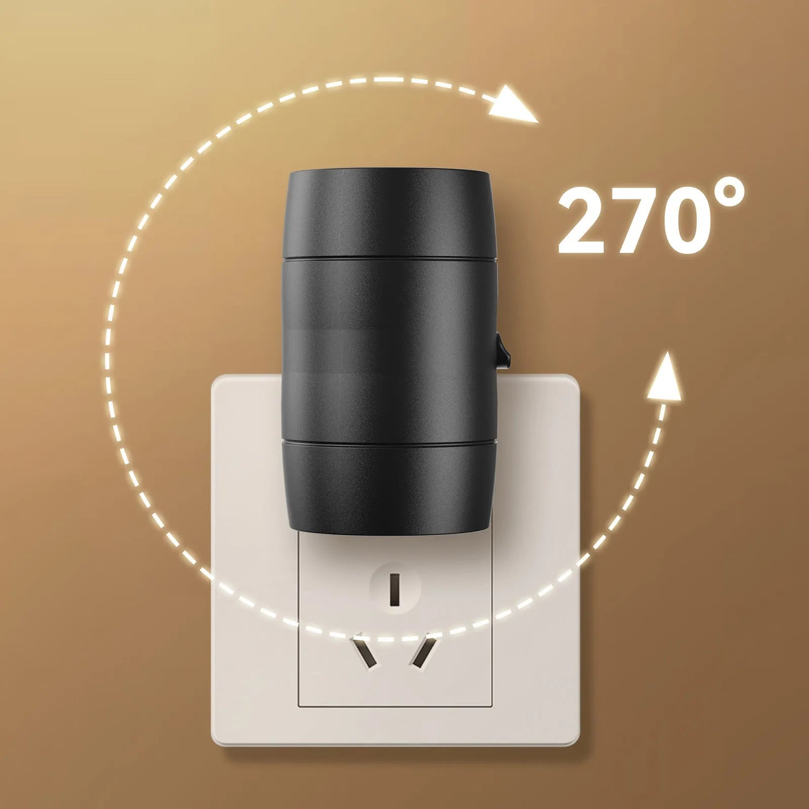 Small white induction night lamp plugged into a wall socket with a rotatable head.