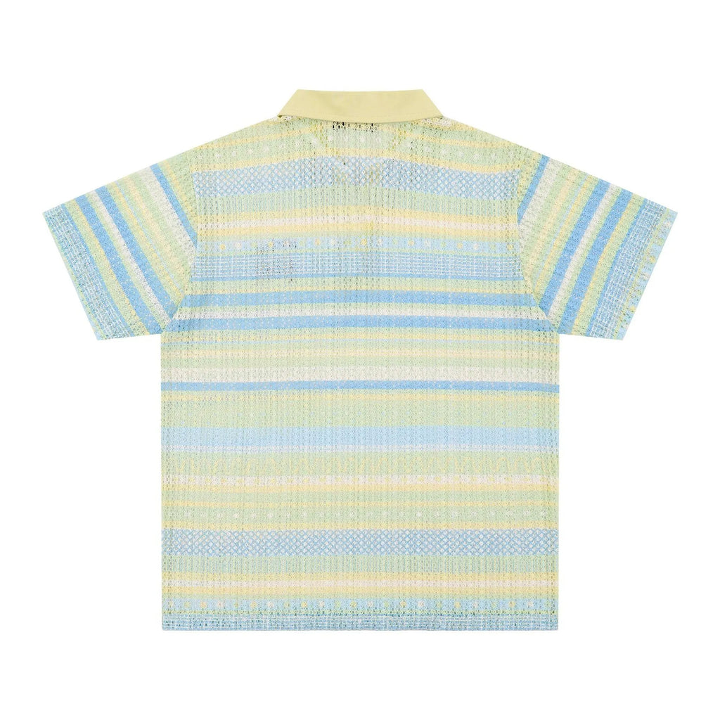 Men's loose fit printed short sleeve shirt in yellow or blue colour, made from polyester fabric