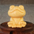 Smiling frog bamboo carving ornament with cartoon style, 5cm height solid wood decoration