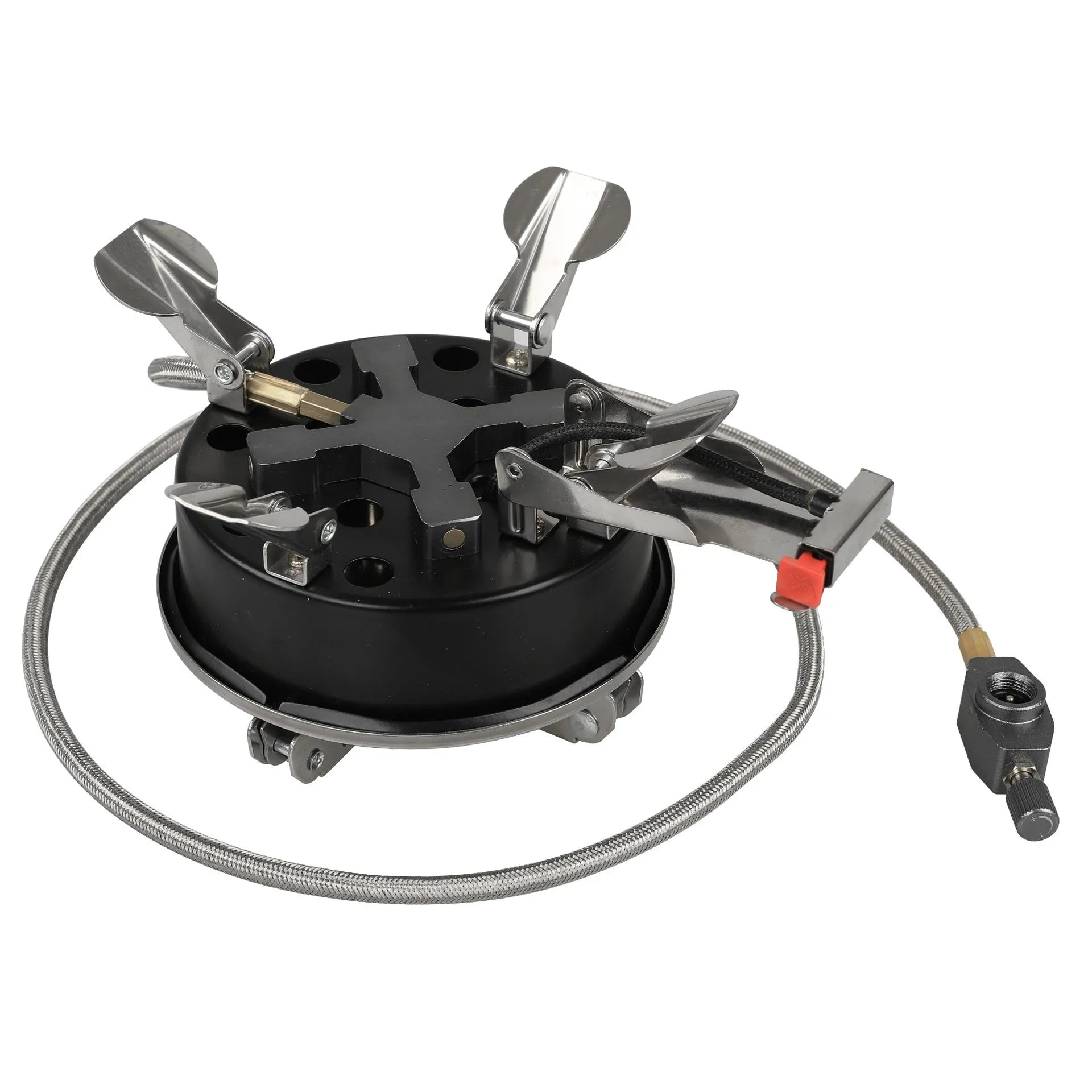 Silver portable split gas stove with foldable design and 100cm hose for 3-5 person outdoor cooking
