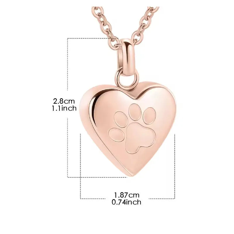 Openable heart-shaped titanium steel cinerary necklace with love paw print design in five colour options.