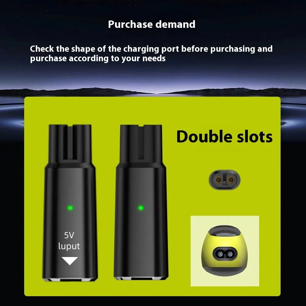 Black USB C charging adapter for electric shavers with aluminium alloy construction and 4.3V output