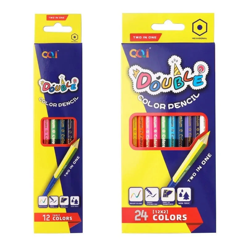 Wooden barrel colour pencil set with double-head design in student art configuration