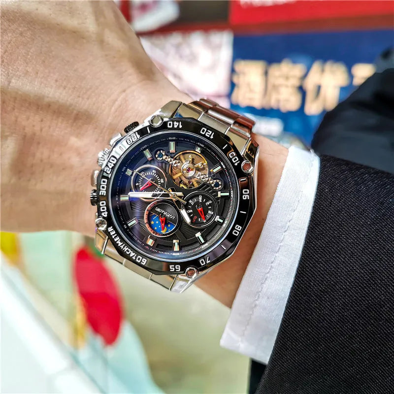 Men's automatic mechanical watch with 12mm thickness case in multiple colour combinations