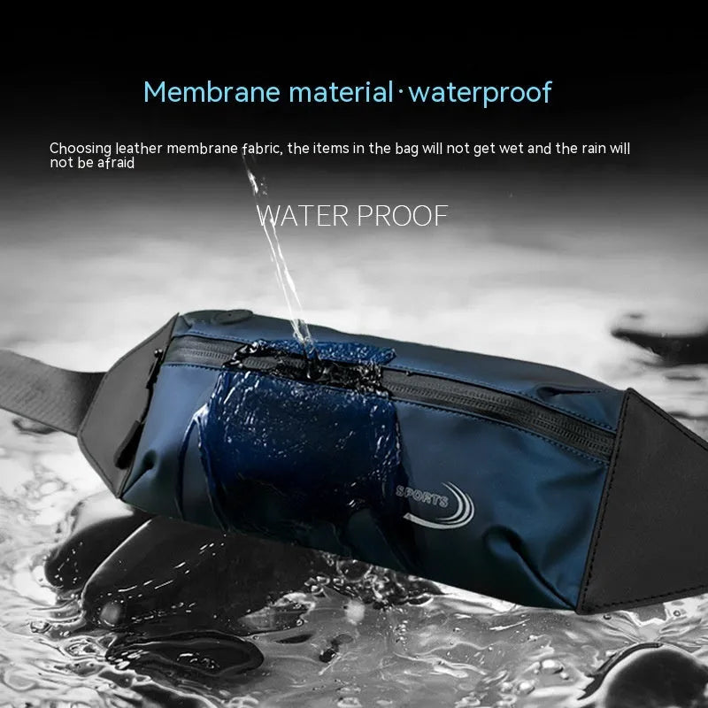Men's waterproof waist bag in blue colour with adjustable strap for sports activities
