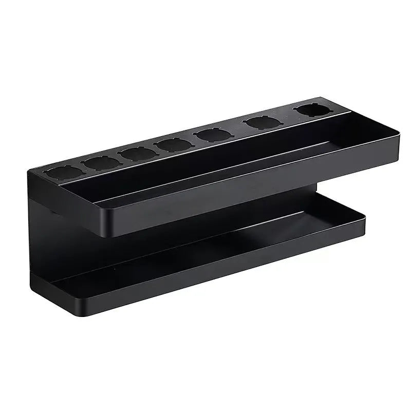 White aluminium bathroom storage rack with Marcel waver shape for hair curler organisation