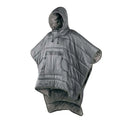 Army green outdoor cloak sleeping bag laid flat showing its 200x140cm size and wearable hood design.