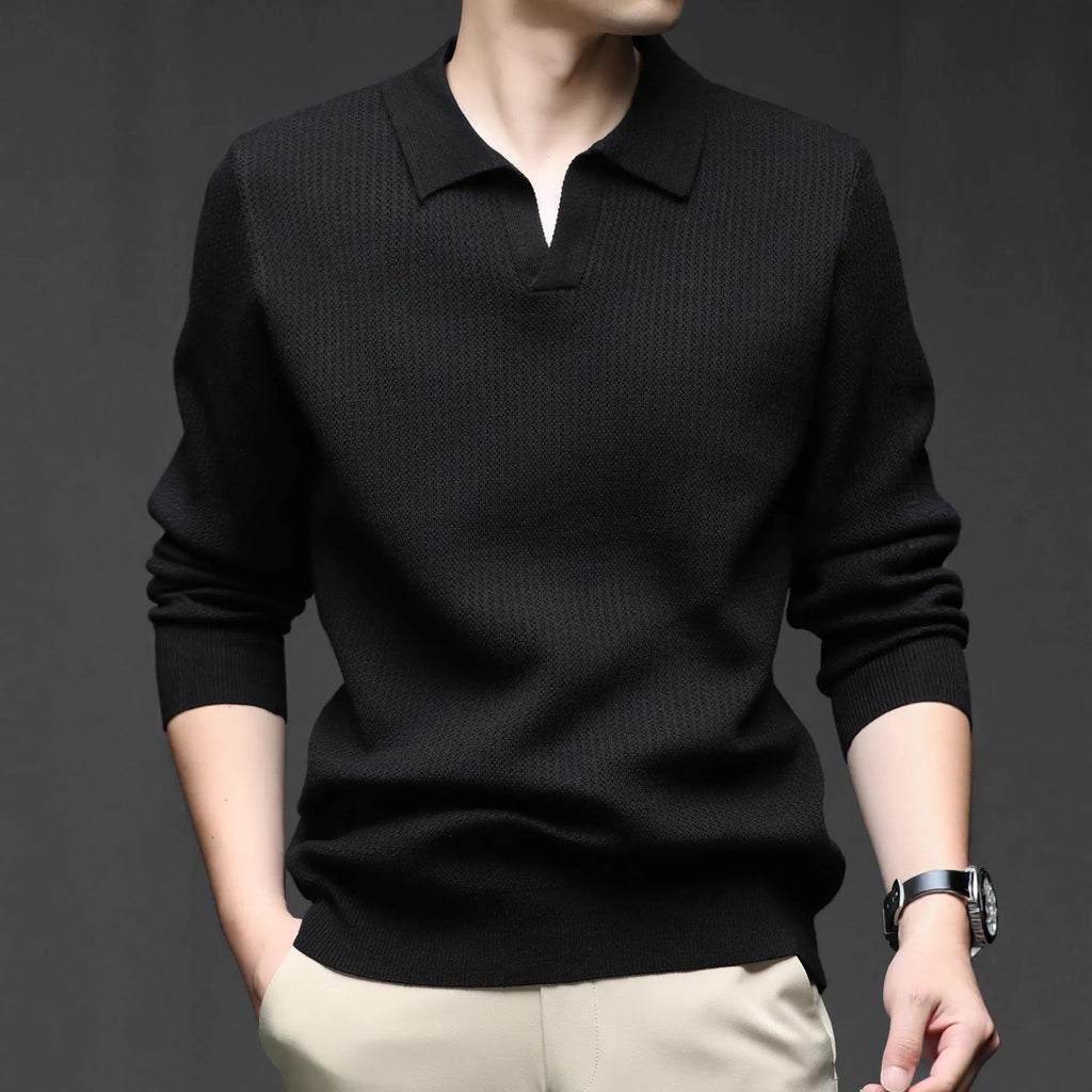 Men's loose fit pullover sweater in green colour shown on model for autumn casual wear