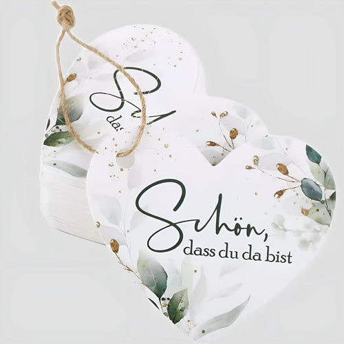 Set of 50 flower heart-shaped paper gift tags in two colour variations for weddings and birthdays