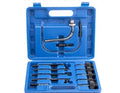 Thirteen piece automatic transmission fluid refuelling tool kit with wave box connector and pump.